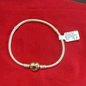 Pandora Silver Bracelet with Pandora  Rose heart Charm
